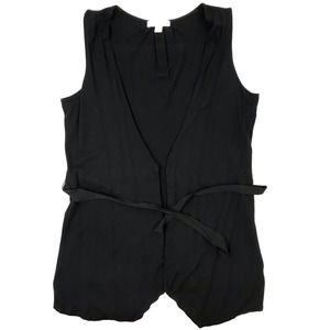 Coldwater Creek Women's Size Medium Black Open Front Cardigan Vest Waist Tie